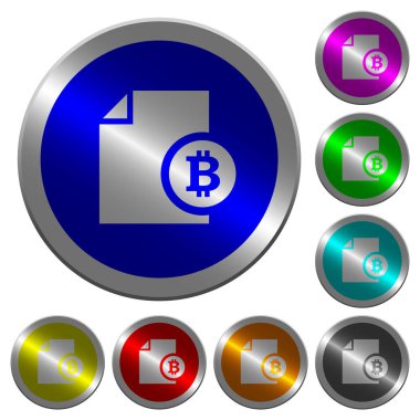 Yuvarlak Bitcoin mali rapor simgeler üzerinde parlak sikke benzeri renk çelik düğmeleri