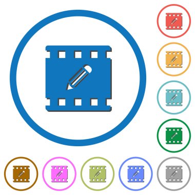 Beyaz arka plan üzerinde yuvarlak özetliyor gölgelerde ile film düz renk vektör simgeleri Düzenle