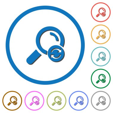 Beyaz arka plan üzerinde yuvarlak özetliyor gölgelerde ile sıfırlama arama düz renk vektör simgeleri