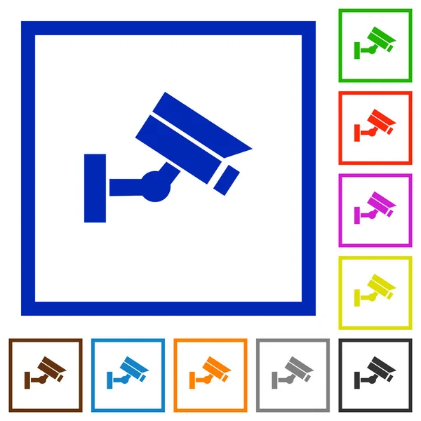 Egale Kleur Pictogrammen Van Camera Van Veiligheid Vierkante Frames Witte — Stockvector