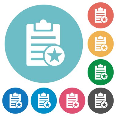 Yuvarlak renkli arka planlar üzerinde işaretli Not düz beyaz simgeler