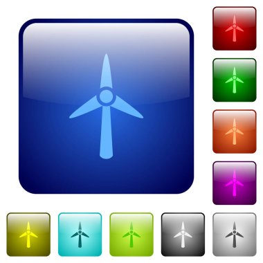 Rüzgar türbini simgeleri Yuvarlatılmış kare renk parlak düğme kümesi