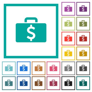 Doları çanta düz renk simgeleri beyaz arka plan üzerinde çeyreği çerçeveli