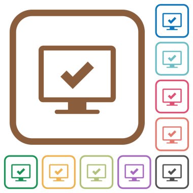 Kare kare beyaz arka plan üzerinde renkli ekran ayarlarını basit simgeler yuvarlak kabul