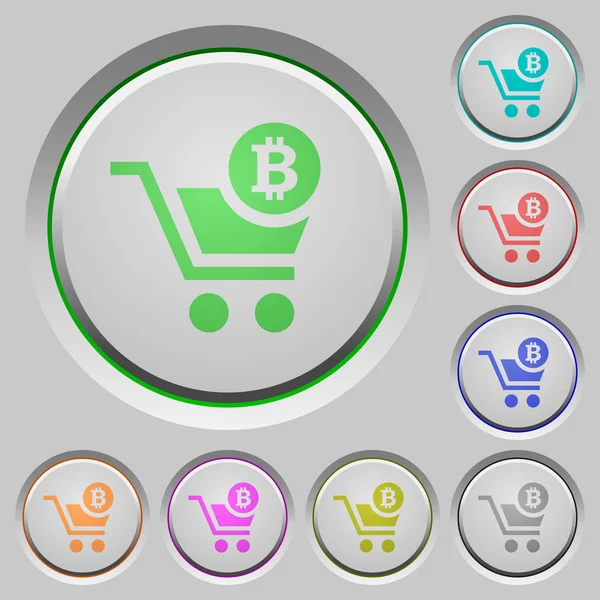 Checkout Bitcoin Cart Color Icons Sunk Push Buttons — Stock Vector