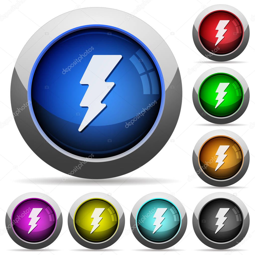 Lightning icons in round glossy buttons with steel frames