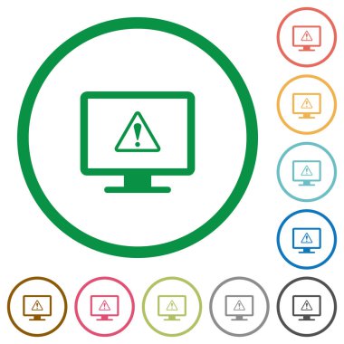 Görüntü uyarı düz renk simgeleri özetliyor beyaz arka plan üzerinde yuvarlak