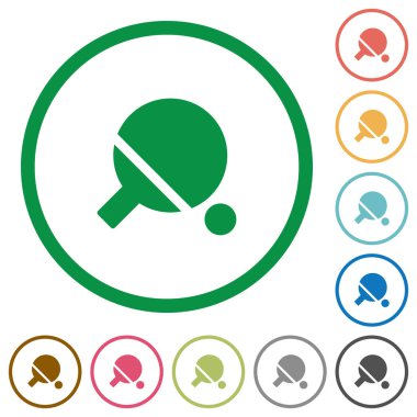 Yuvarlak Masa Tenisi düz renk simgeler, beyaz arka plan üzerinde anahatları