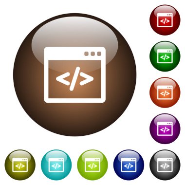 Programlama kodu yuvarlak renkli cam düğmeleri yazılımı pencere beyaz Icons