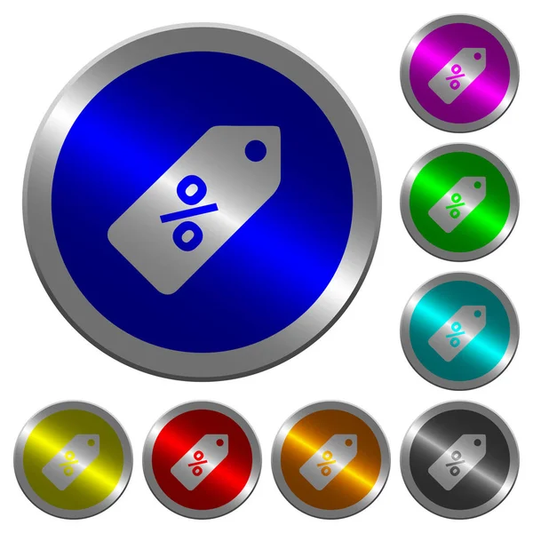 Sleva Cena Popisek Ikony Tlačítkách Kulatý Svítící Mince Jako Barva — Stockový vektor