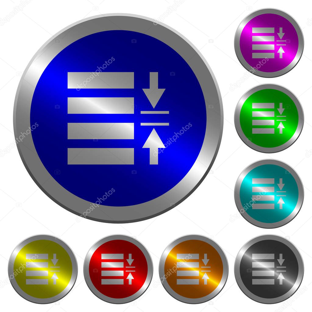 Adjust line spacing icons on round luminous coin-like color steel buttons