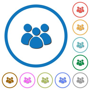 Yuvarlak takım düz renk vektör simgeler gölgelerde ile özetliyor beyaz arka plan üzerinde