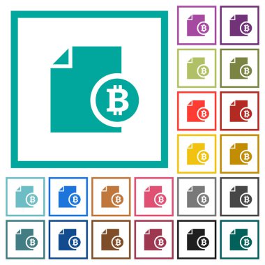 Bitcoin mali rapor düz renk simgeleri beyaz arka plan üzerinde çeyreği çerçeveli