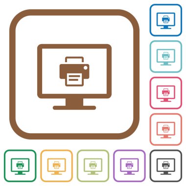 Kare kare beyaz arka plan üzerinde renkli yazdırma ekran basit simgeler yuvarlak