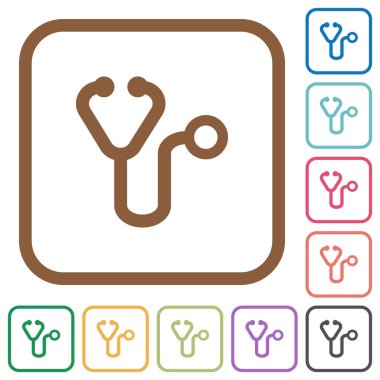 Kare kare beyaz arka plan üzerinde renkli basit simgeler stetoskop yuvarlak