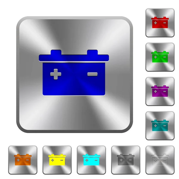 Συσσωρευτής Εικονίδια Χαραγμένα Στρογγυλεμένες Πλατεία Γυαλιστερό Χάλυβα Κουμπιά — Διανυσματικό Αρχείο