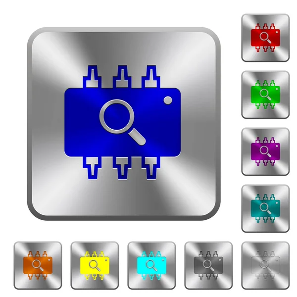 Prova Hardware Icone Incise Pulsanti Acciaio Lucido Quadrati Arrotondati — Vettoriale Stock