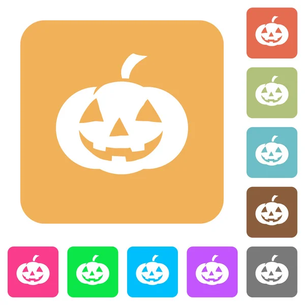 Iconos Planos Calabaza Halloween Sobre Fondos Cuadrados Redondeados Colores Vivos — Vector de stock