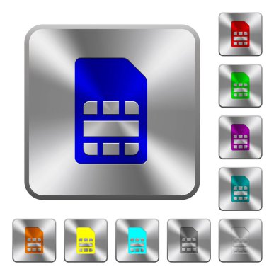 SIM kartı Yuvarlatılmış kare parlak çelik düğmeler üzerinde oyulmuş simgeler