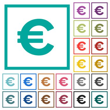 Euro simgesi çeyreği kare beyaz arka plan üzerinde renkli simgelerle düz