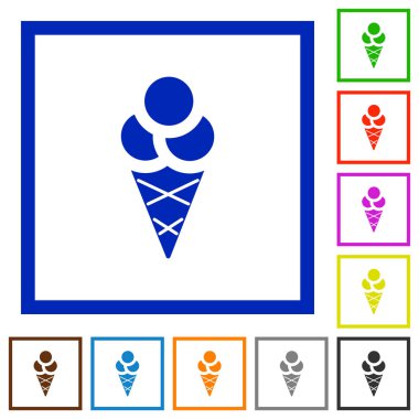 Kare kare beyaz arka plan üzerinde dondurma düz renk simgeleri