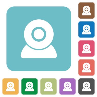 Webcam beyaz düz simgeler renk üzerinde yuvarlak kare arka planlar