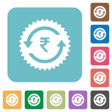 Rupisi ödeme geri kare arka planlar renk etiket beyaz düz simgeleri yuvarlak garanti