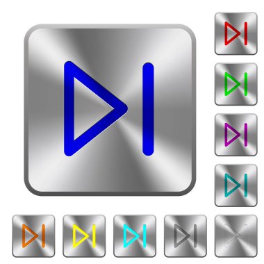 Yuvarlatılmış kare parlak çelik düğmeler medya sonraki oyulmuş simgeleri