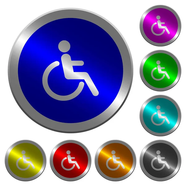 Icone Disabili Pulsanti Rotondi Acciaio Colori Luminosi Simili Monete — Vettoriale Stock