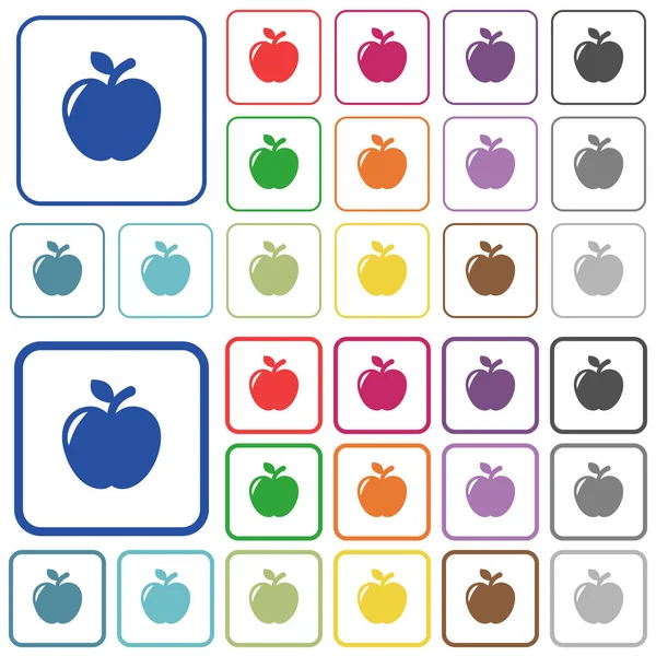 苹果彩色平面图标在圆角方形框架 包括薄和厚的版本 — 图库矢量图片