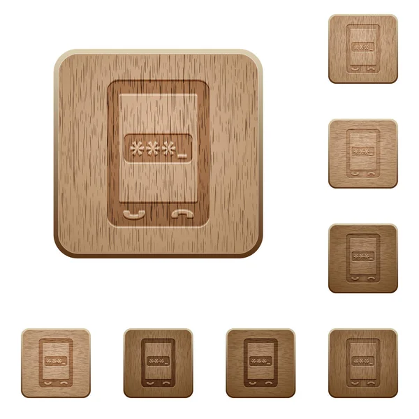 Handy Pin Code Auf Abgerundeten Quadratischen Geschnitzten Holzknopf Stilen — Stockvektor