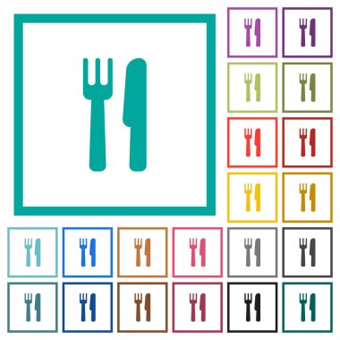 Çatal bıçak takımı düz renk simgeleri beyaz arka plan üzerinde çeyreği çerçeveli