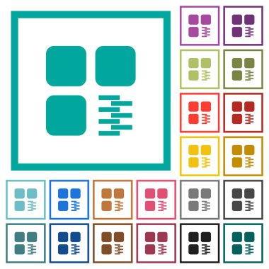 Bileşen düz renk simgeleri beyaz arka plan üzerinde çeyreği çerçevelerle zip