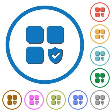 Beyaz arka plan üzerinde yuvarlak özetliyor gölgelerde ile korumalı bileşendir düz renk vektör simgeleri