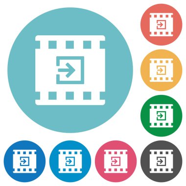 Yuvarlak renkli arka planlar üzerinde film düz beyaz simgeleri ithalat