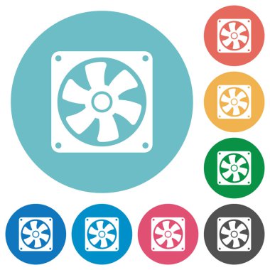 Bilgisayar fan düz beyaz simgeler üzerinde yuvarlak renkli arka planlar