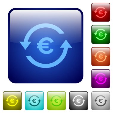Euro ödemek geri simgeler Yuvarlatılmış kare renk parlak düğme kümesi içinde