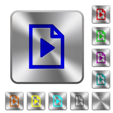 Çalma listesi simgeleri Yuvarlatılmış kare parlak çelik düğmeler üzerinde kazınmış.