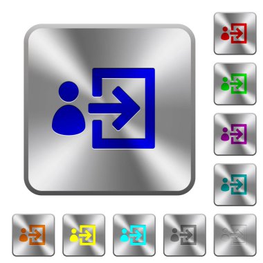 Kullanıcı oturum açma simgeler Yuvarlatılmış kare parlak çelik düğmeler üzerinde kazınmış.