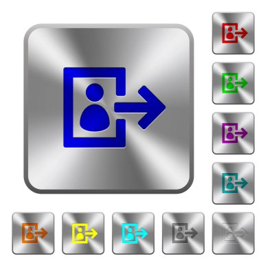 Kullanıcı oturum kapatma simgeler Yuvarlatılmış kare parlak çelik düğmeler üzerinde kazınmış.