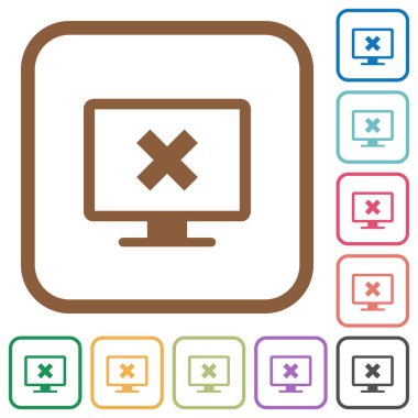 İptal görüntü ayarlarını basit simgeler renkli kare kare beyaz arka plan üzerinde yuvarlak