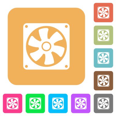 Yuvarlatılmış kare canlı renkli arka planlar üzerinde bilgisayar fan düz simgeler.