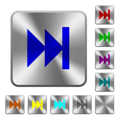 Medya hızlı ileri simgeler Yuvarlatılmış kare parlak çelik düğmeler üzerinde kazınmış.