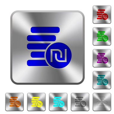 İsrail Yeni Şekeli Yuvarlatılmış kare parlak çelik düğmeler üzerinde oyulmuş simgeler paralar