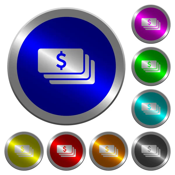 Ikony Bankovky Dolaru Kulatých Tlačítek Svítící Mince Jako Barva Ocelová — Stockový vektor