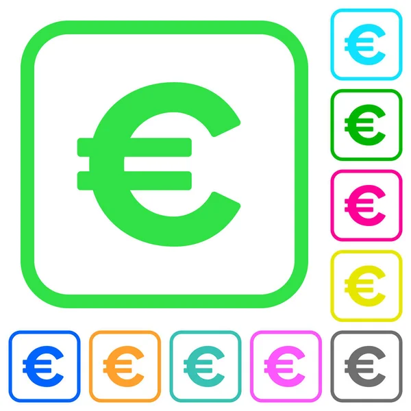 Euro Teken Levendig Gekleurde Plat Pictogrammen Gebogen Randen Witte Achtergrond — Stockvector
