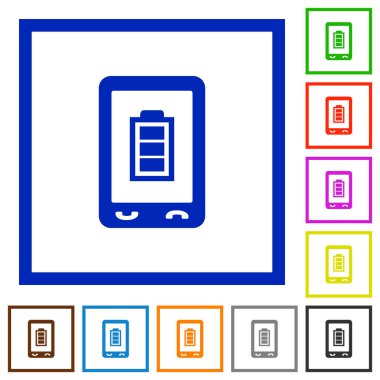 Mobil pil durumu düz renk simgeleri beyaz arka plan üzerinde kare kare