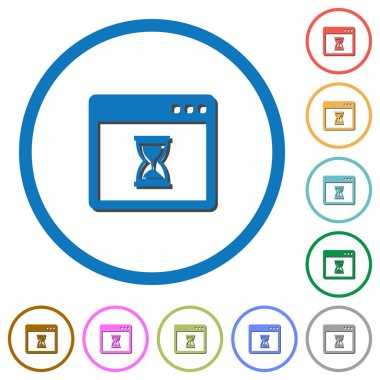 Yuvarlak bekleyen uygulama düz renk vektör simgeler gölgelerde ile özetliyor beyaz arka plan üzerinde