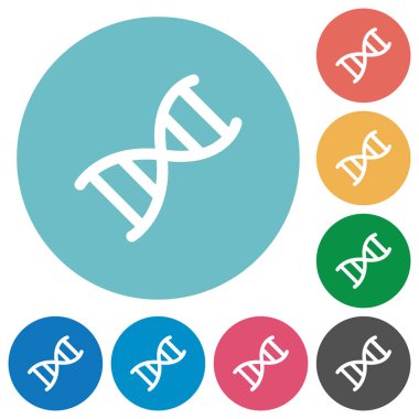 DNA molekülü düz beyaz simgeleri yuvarlak renkli arka planlar