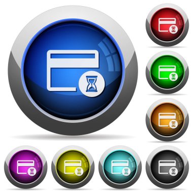 Kredi kartı işlemi içinde ilerleme Icons yuvarlak çelik çerçeve ile parlak düğmeler